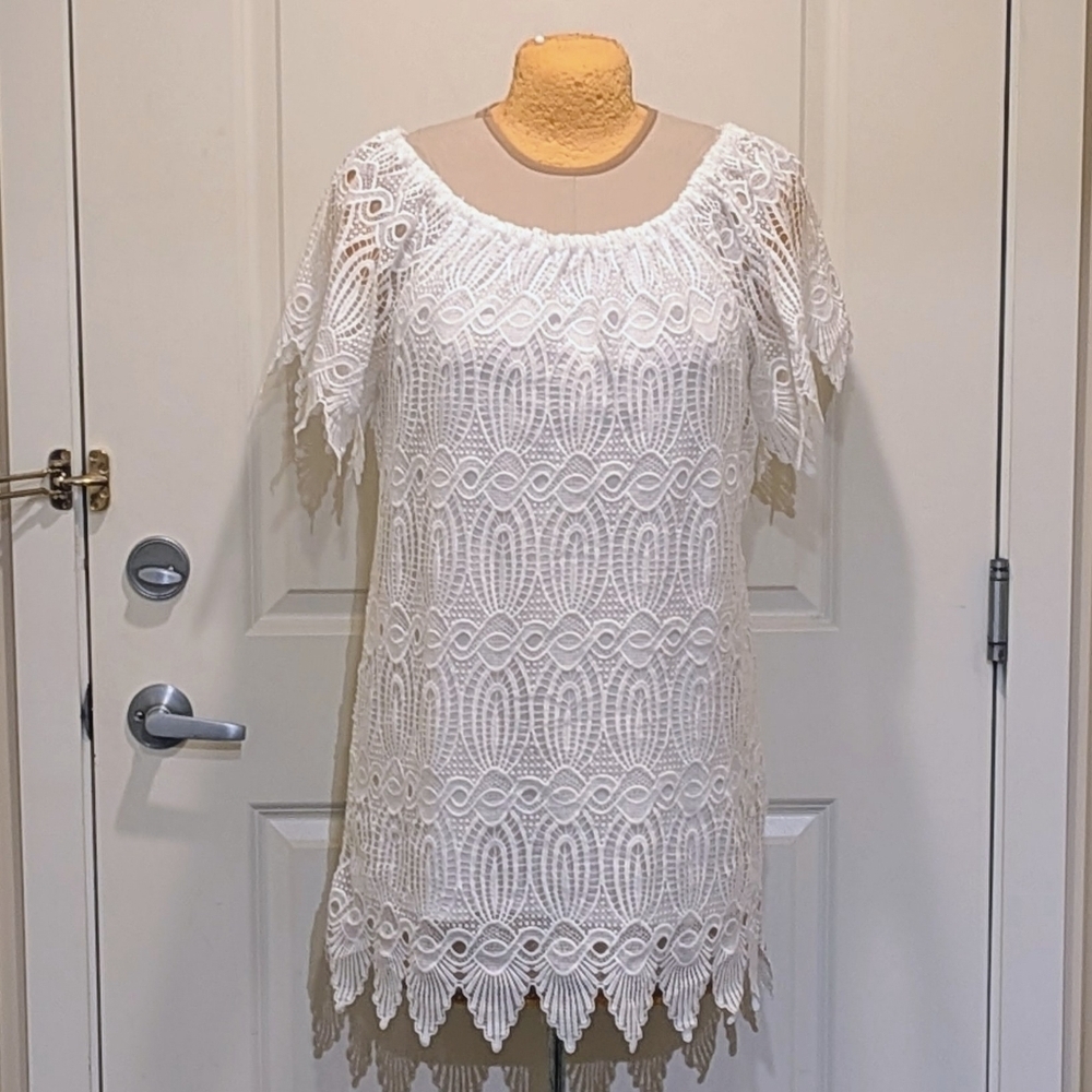 EUC Adiva 1X White Eyelet Lace Fully Lined Dress